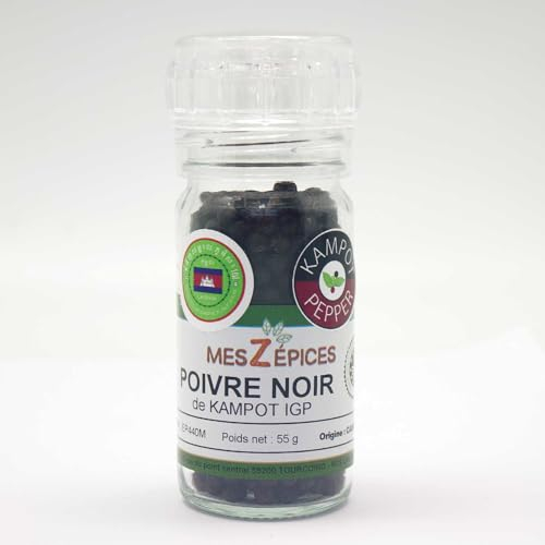 Aube-Gourmet Poivre noir de Kampot moulin rechargeable 90ml de 45 grammes