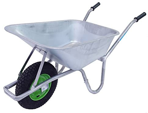 TRUTZHOLM Schubkarre 100 Liter verzinkter Stahl 250 kg Tragkraft Luftrad auf Stahlfelge Bauschubkarre Gartenkarre Schiebkarre leicht handlich 0,9 cm Starke Stahlwanne