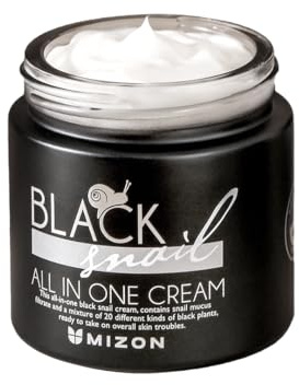 [Mizon] Svart Snigelslemkräm (75 ml) Premiumkräm; Anti-åldrande behandling; Koreanskt kosmetiskt med växtextrakt och svart snigelslem (All in One Black Snail Cream)