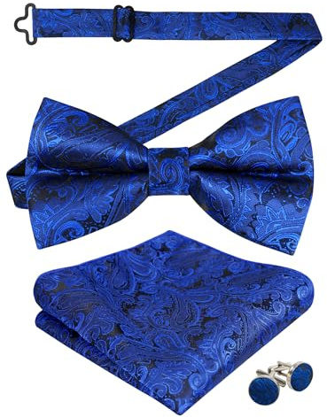 Alizeal Herren Fliege mit Farbverlauf Paisley, vorgebunden, Einstecktuch, Manschettenknöpfe Set | Formelle Party-Fliege, verstellbares Design, Smoking, zweilagiges Set
