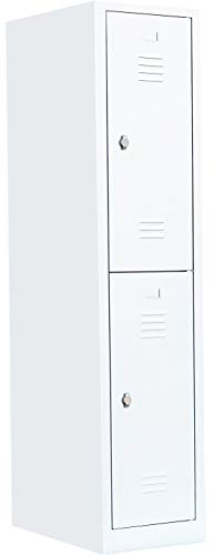 Lüllmann Spind 2 Fächer weiß Schließfachschrank komplett montiert 180x41,5x50cm (HxBxT) Spindschrank Fächerschrank Umkleideschrank 523217