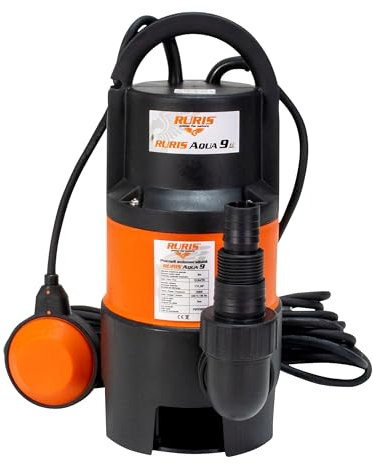 RURIS POWER FOR NATURE Aqua 9 - Pompe Submersible D’évacuation pour Eaux Usées Chargés 750W, Débit 12,5m³/h, Hauteur de Refoulement 8m, Avec Flotteur, Câble 10m, particules de Ø 3,5 mm