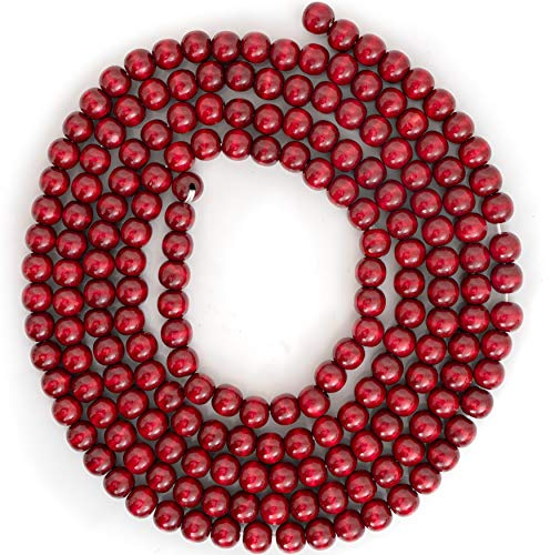 Ornativity Wooden Christmas Garland Decorations - Rustic Wood Beaded Christmas Tree Decorations Garland Bead Strand Xmas Holiday Decor (Cranberry Red) 8'6