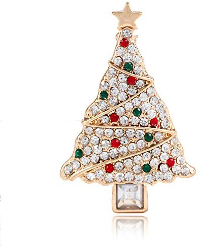 Broche en forme de sapin de Noël pour femme et fille en alliage doré avec strass autrichiens vintage tendance et coloré