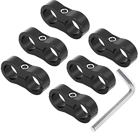 X AUTOHAUX 6pcs Black AN10 19mm Hose Separator Clamp Fitting Adapter | with Wrench, for Car