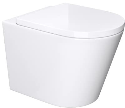 Mai & Mai Rimless Wall-Mounted Toilet Pan with Soft Close Toilet Seat | White | 51.5x35.5x36.5cm | Wall-Mounted WC Easy Clean | Aachen108