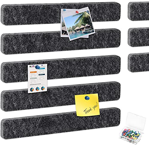 HyFanStr 8 Stück Pinnwand Bar Streifen Korkplatte, Tief Grau Selbstklebende Korkplatte mit 40 Stück Pushpins für Foto Hängen, Bulletin Tafeln Heimdekoration Wanddeko für Notizen Büro
