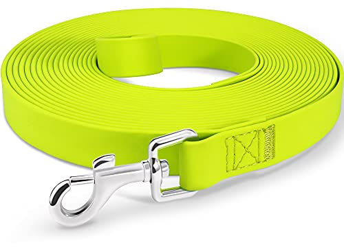 Joytale Schleppleine 5M-20M, Wasserdicht Laufleine für Hunde, Stark Lange Hundeleine für Mittelgroße, Große und Extra Große Hunde (Neon Gelb 15M)