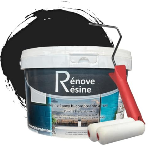 COULEURS D ANTAN Peinture Résine multisupport Intérieur pour Faïence, Carrelage, Douche, Baignoire 5m² - RAL 8022 Brun noir + Kit d'application OFFERT