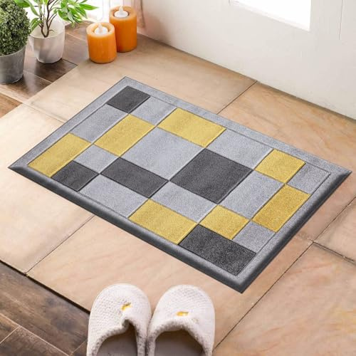 renoazul® Small Runner Rug for Entrance, Hallway and Kitchen, 60 x 110 cm, Grey Ochra, Washable Door Runner and Bedside Rug