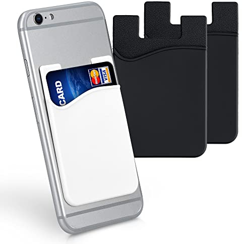 kwmobile 3X Porte-Carte Adhésif pour Téléphone - Pochette Autocollante Silicone pour Smartphone - Format Carte Bleue - Noir-Noir-Blanc