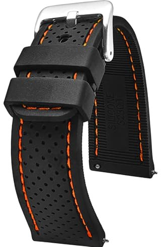 STUNNING SELECTION Alpine Premium Quality Sporty Silicone Waterproof Watch Band with Quick Release - Soft Rubber Watch Strap - Assroted Colors - 20 mm, 22 mm and 24 mm (20MM, Black-Orange)