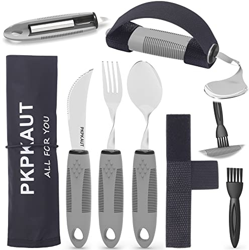 PKPKAUT Utensilios de Parkinson con peso para temblores de manos, cubiertos pesados para pacientes con Parkinson, manos artríticas, utensilios construidos para adultos, utensilios de alimentación