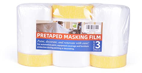 TAPEBEAR Pre-Taped Masking Film, Tape And Drape, Plastic Dust Sheeting Roll, Self-Adhesive Painters Masking Tape Cover, For Appliance and furniture, Dust-Proof, 22inch X 65feet, 3Rolls