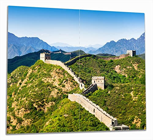 Wallario Herdabdeckplatte/Spritzschutz aus Glas, 2-teilig, 60x52cm, für Ceran- und Induktionsherde, Die Chinesische Mauer - Wahrzeichen in China im Sommer