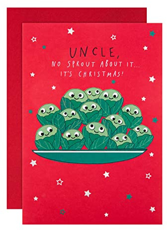 Hallmark Weihnachtskarte für Onkel - Lustige Sprouts Design mit Silberfolie | Maße: 22,8 x 15,9 cm, mehrfarbig, vollständig recycelbar, inklusive rotem Umschlag (25558577)
