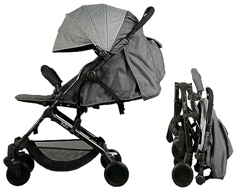 Bambisol YUKO² kompakter Buggy, ab der Geburt, einhändig faltbar, Geländer, recyceltes Polyestergewebe, Grau meliert, Eco