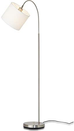 KHG Bogenleuchte mit schwenkbarem Stoffschirm in weiß, Stehlampe mit E27 Fassung ohne Leuchtmittel, Standleuchte aus Metall mit hochwertiger Nickel lackierung, Lampe mit Fußtretschalter