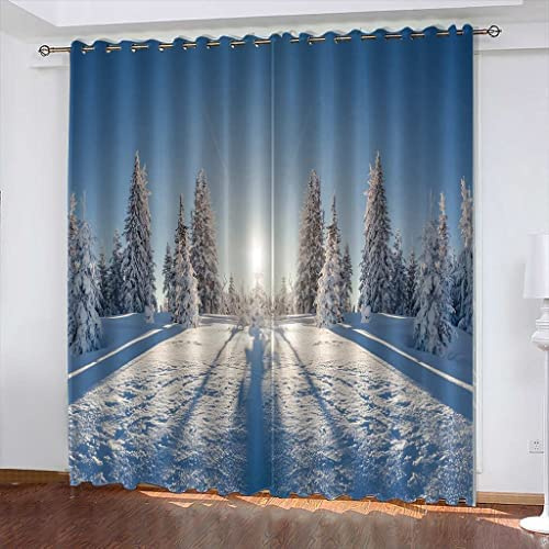 Vorhang Blickdicht Schlaufenschal Winterliche Waldlandschaft 2 Stücke 150 (B) X 166 (H) cm Verdunkelungsvorhang Schlaufen Gardinen Für Wohnzimmer Schlafzimmer Kinderzimmer Verdunklungsvorhänge