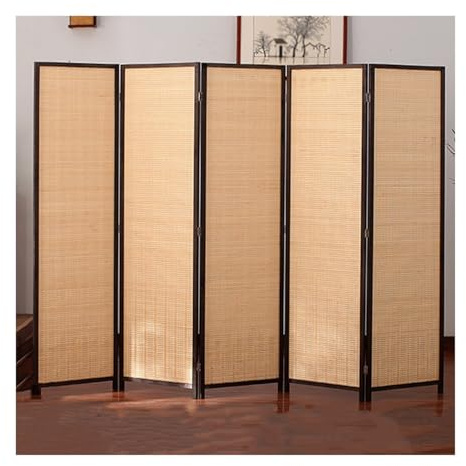 XLIHAWY Room Dividers, Natural Rattan Woven Folding Privacy Screen, Portable Freestanding Room Partition Wall For Balcony Garden Office (Color : Black, Size : 19.6x59in-5pcs)
