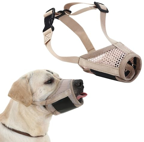 Maulkorb für Hunde, weicher Netzmaulkorb, verstellbar, atmungsaktiv, Hundemaske, Mundbedeckung für Anti-Bellen, ermöglicht das Trinken von Hecheln (Größe L (Schnauze 22–28 cm)