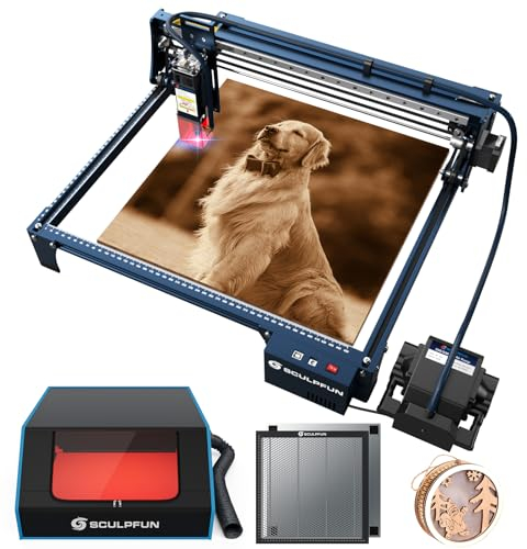 SCULPFUN S30 PRO Laser Graviermaschine mit B1 Lasergravur Gehäuse, automatische air assist, Laser Waben Arbeitstisch,10W Ausgangsleistung CNC Lasergravur für Holz Metall