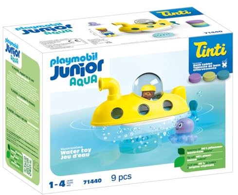 PLAYMOBIL Junior Aqua & Tinti 71440 Submarino de Colores, Barco Submarino con cúpula Desmontable, con Tres tabletas de baño Tinti, Juguetes para niños y niñas a Partir de 1 año