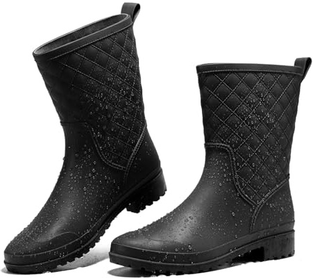 HISEA Womens Rain Boots, Lightweight Mid Calf Rubber Boots Waterproof Mid Height Garden Shoes EVA Outsole Women's Fashion Rain Footwear for Gardening Walking Dogs, botas para la lluvia de mujer