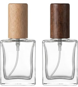 ASTRQLE 2 Pcs 15ml 0.5oz Mini Glass Perfume Bottle Perfume Cologne Dispenser Glass Spray Cosmetic Replacement Bottle Clear Fine Mist Sprayer Bottle with Wood Lid