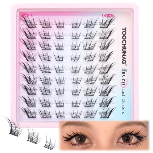 TOOCHUNAG Katzenaugenwimpern, natürlich, 14 mm, Fuchsaugen-Wimpern, CC, Curl, links und rechts, Wispy-Wimpernbügel, russische falsche Wimpern