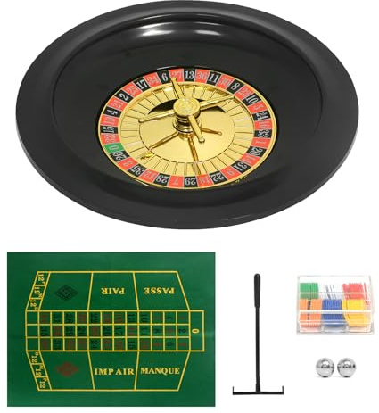 SODFAS Roulette Wheel Game Set Casino Game Set with 60 Chips,Game Table Mat,Roulette Wheel,Rake,Roulette Balls for Roulette & Texas Hold'em (10 Inch)