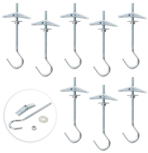 Cleminsta 8 tasselli pieghevoli a molla, M4 x 90 mm, tasselli a gancio, zincati, ganci da soffitto con tasselli, per piante sospese, tasselli per cartongesso, montaggio a parete