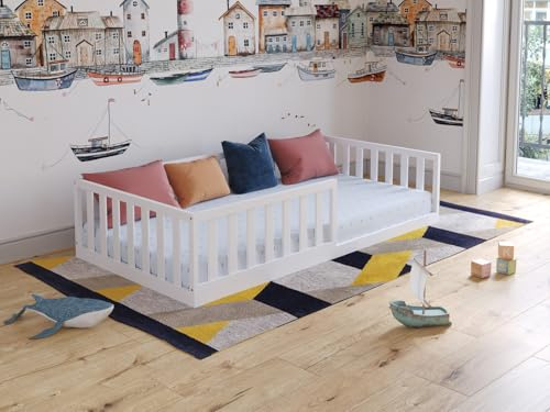 Love For Sleep Babybett Beistellbett 160x80cm Kinderfreundliche Konstruktion, Kinderbodenbett Weiß Florence Kinderbett Baby Bett Holz - Kinderbett Babybett, Mitwachsend Gitterbett Baby Bed