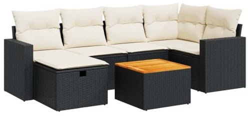 vidaXL Soffgrupp för trädgården med dynor 7 delar svart konstrotting, utomhus soffa set, trädgård lounge inställning, trädgård hörn soffa set