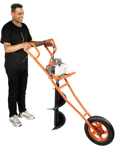Erdbohrer-Pfostenloch-Bagger, Schubkarren-Bohrer-Pfosten-Loch-Bagger, 2-Takt-Erdbohrer-Bodenwagen mit 11,8-Zoll-Bohrer zum Pflanzen von Zaunbäumen