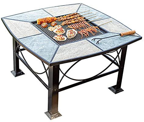 JFNHUTL Feuerstelle für den Außenbereich, große quadratische Feuerstelle für den Außenbereich, Gartenparty, Grillen, Kochen, Feuerstelle, Grillofen, Hocker-Set, Geschenk zum Einz