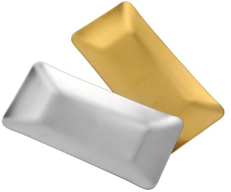 ROMISBABA Bandeja para Toallas De Baño De 304 Acero Inoxidable, Bandeja Rectangular De Almacenamiento 2 Piezas, Color Oro y Plata, Multifuncional para Hogar y Hotel