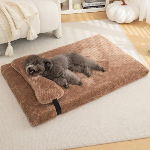 Yuly Hundebett,Orthopädisches kuscheliges Hundematten für große & kleine Hunde,Hundekissen,Hundematte,Hundekorb,rutschfeste Unterseite,druckentlastenden Schaum,Waschbar (120x80x8cm,Khaki)