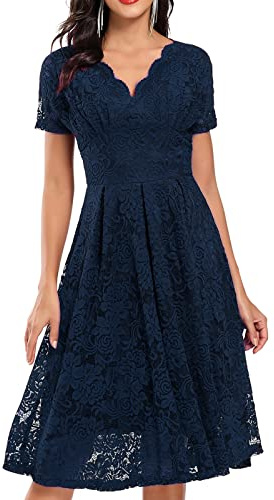 Abendkleider Elegant Für Hochzeit Damen Knielang Vokuhila Kleid Frauen Mit Ärmeln V Ausschnitt Cocktailkleid A Linie Spitze Ballkleid Festlich Abendkleid Bordeaux Partykleid Sommerkleid