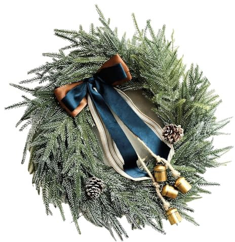 YiQinzcxg Großer Weihnachtskranz Für Die Haustür. Wunderschöner Weihnachtskranz Mit Schleife Und Glocken Für Zuhause Oder Schaufensterdekorationen