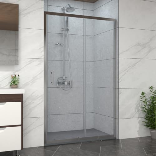 NRG 1300mm Bathroom Shower Enclosures Single Sliding Shower Door Chrome Framed with 1300x800mm SMC Rectangle Anthracite Shower Tray