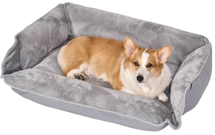 Dogat Hundebett waschbar, Hundesofa, 76x63cm | 4 Größen (S-XL), Flanell-Oberfläche, rutschfest, Hundekissen mit Reißverschluss für kleine, mittlere & große Hunde, Grau