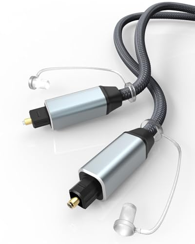 Bicmice Optical Audio Cable Nylon-Braided Toslink Optical Cable for Soundbar Stereo Systems Home Cinema Xbox/PS3/PS4/PS5 DVD Amplifier Speaker Fiber Optic Cables with 24K Gold-plated-5Ft/1.5M