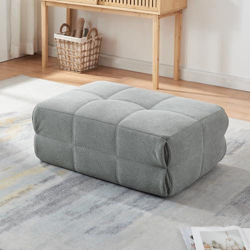 [en.casa] Pouf Poggiapiedi Imbottito con Rivestimento in Tessuto Trapuntato Ottomana Rettangolare per Camera da Letto Soggiorno 35 x 80 x 55 cm - Grigio