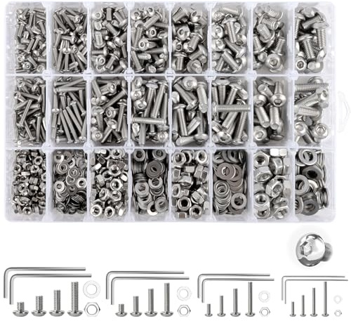 1280 PCS Nuts and Bolts Assortment Kit, M3 M4 M5 M6 Hexagon Socket Head Cap Screw, 304 Stainless Steel Assorted Nuts And Bolts with Hex Key - Ideal for Installation & DIY