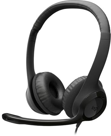 Logitech H390 Wired Headset for PC/Laptop, Stereo Headphones with Noise Cancelling Microphone, USB-C, In-Line Controls, Works with Chromebook - Black