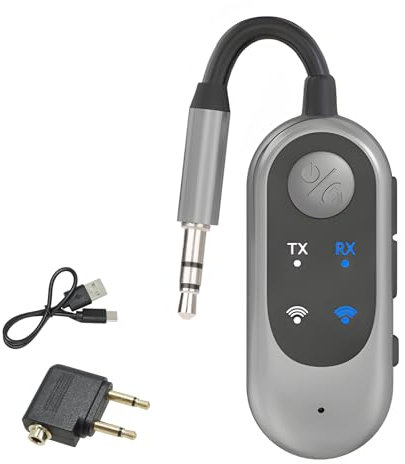 GCNWW 2 in 1 Bluetooth 5.3 Transmitter Receivers for HiFi/Amplifier Practical Wireless Aux Airplane Bluetooth Adapter, Supports two AirPods/Headphones with 3.5mm Aux Audio Jack for Flight PC Car