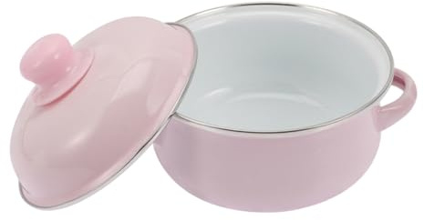 GANAZONO Marmite pour Cuisson de Soupes et Bouillies avec Double Poignée en Émail Vintage 1,7l et Couvercle, Casserole Épaisse Style Classique