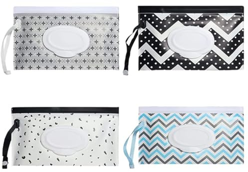 Porta Toallitas Bebé,4 Piezas Dispensador Portátil de Toallitas Húmedas,con Bolsas Reutilizables para Pañales,Soporte para Toallitas de Viaje, Contenedor Higiénico con Cierre Hermético,para Bebés