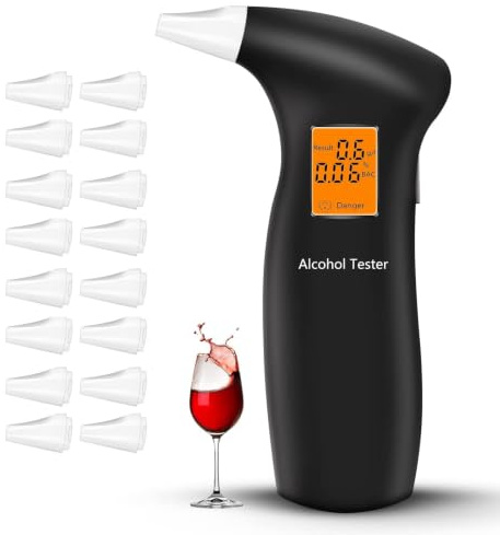 RUTIDA Alkoholtester Polizeigenau, Alkohol Tester Promillemessgerät mit 16 Mundstücke, Promilletester Alkoholmessgerät, Professioneller Alkoholtest mit Digitaler LCD Display